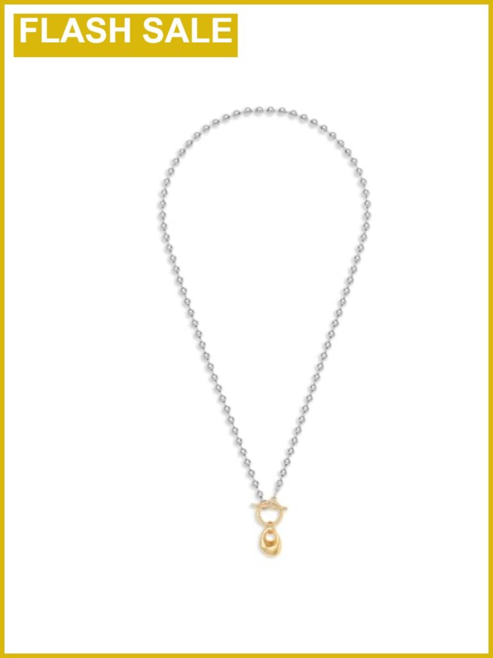 Two-Tone Silver Chain Necklace Gold Oval Pendant Toggle Clasp
